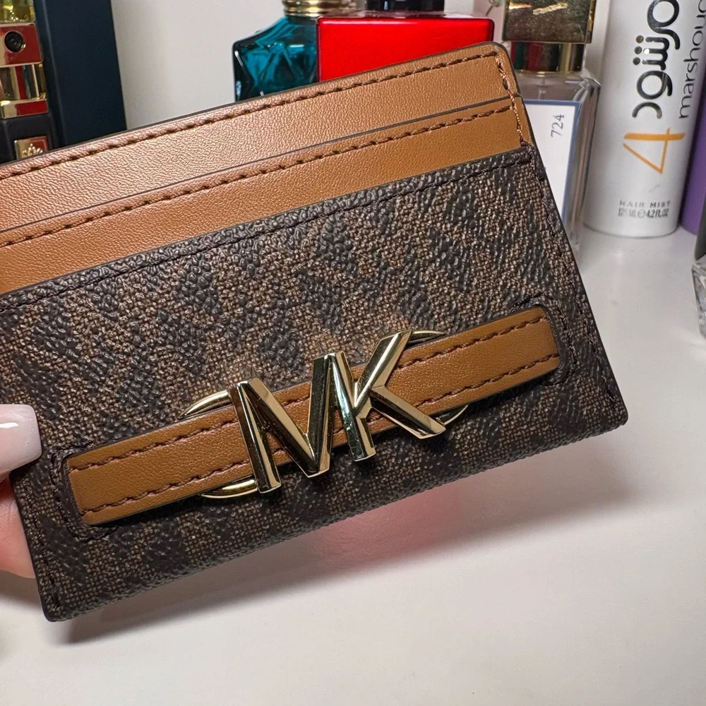 Michael Kors Brown & Tan MK Logo Card Case
